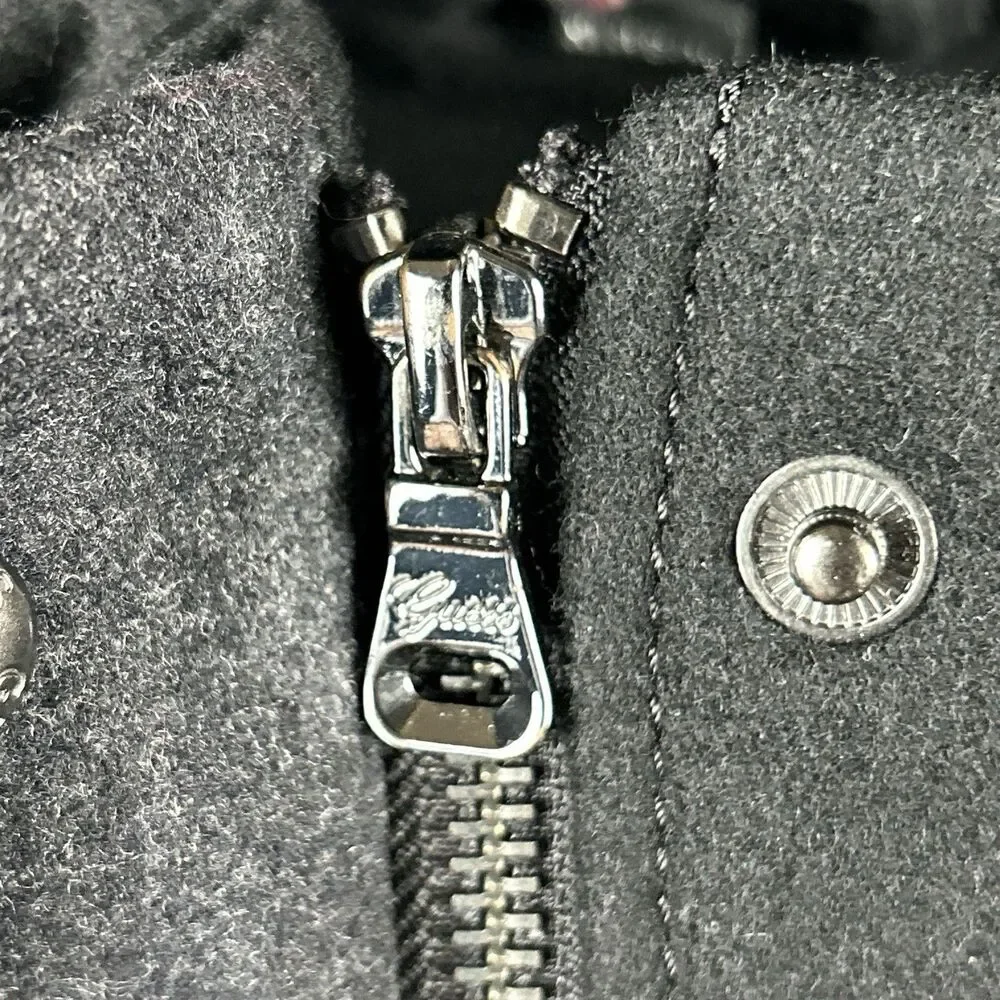 Guess Wool Blend Pea Coat Womens Sz XL Colorblock Charcoal Black Snap Zip Up - Picture 5 of 10